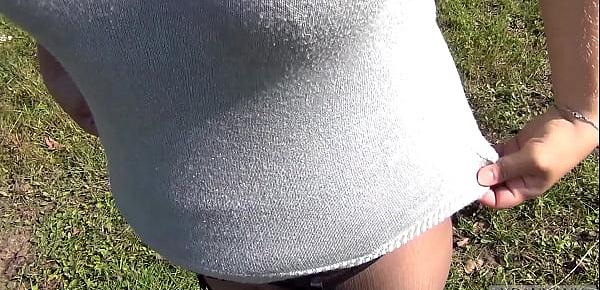  Schoolgirl with big tits teasing me with double nylon in the open air and then did a blowjob and fucked [XSanyAny]